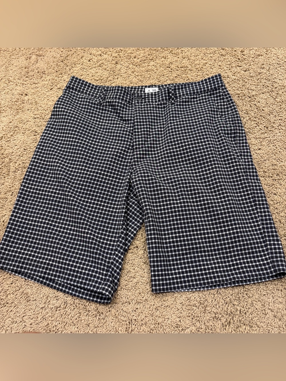 Adidas Plaid Golf Shorts Mens Medium Black White Checkered Stretch Casual